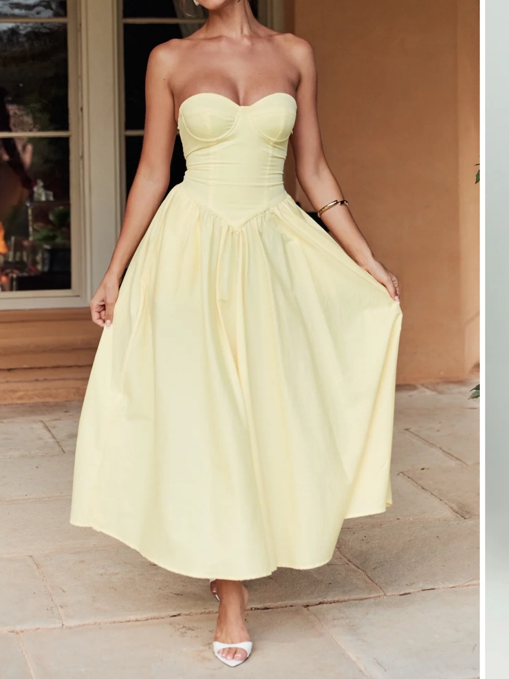Daria Showpo Strapless Sweetheart Midi Dress in Light Yellow